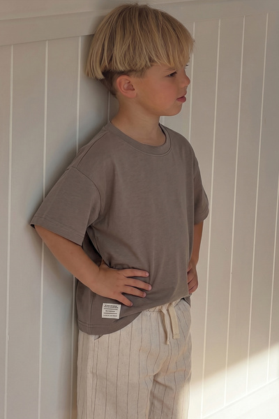 Cigit Striped Capri Set 1-7 Years Mink