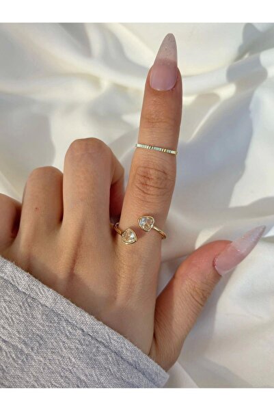 Eylülün Takısı Women's gold color 2-piece stone heart model ring