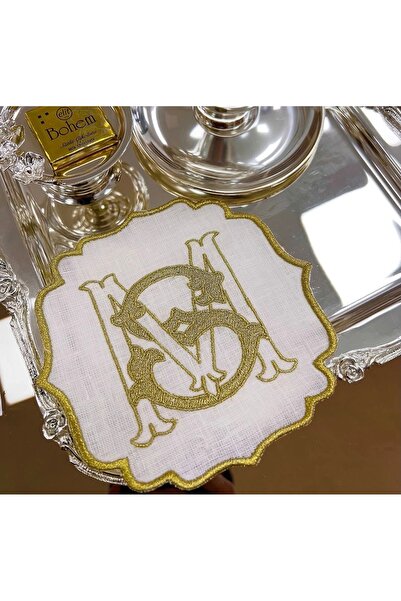 2Ddesign Kişiye Özel Monogram Nakışlı Söz Kahve Yanı Mendili 1 Adet
