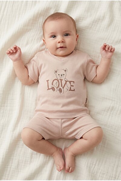 hobbe baby طقم أطفال مكون من شورت وتي شيرت مصنوع من القطن بنسبة 100%