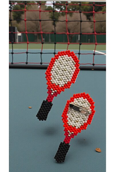 SEARD Miyuki Boncuk El Yapımı Tenis Raketi Broş - Yaka İğnesi 2