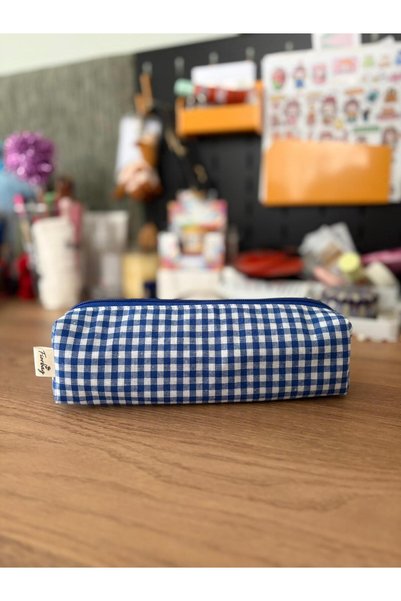Fiorbag حافظة أقلام زرقاء منقوشة بنمط بوتيكار، حافظة أقلام مدرسية بسحاب، حافظة أقلام مبطنة، حافظة أقلام قابلة للغسل، حقيبة أقلام مدرسية بفتحة واحدة، مصنوعة يدويًا