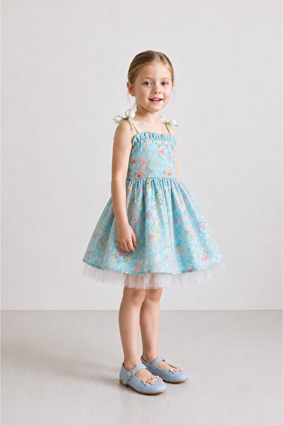 Tifina Kids Girl's Tulip Decorated Floral Tulle Lined Dress for Weddings, Hol...