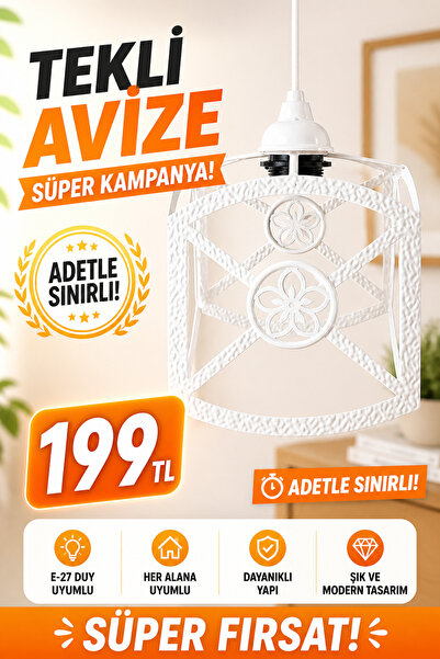 VENON Süper Zirve Beyaz Geometrik Avize Çiçek Desenli Tekli Sarkıt Avize Spor...
