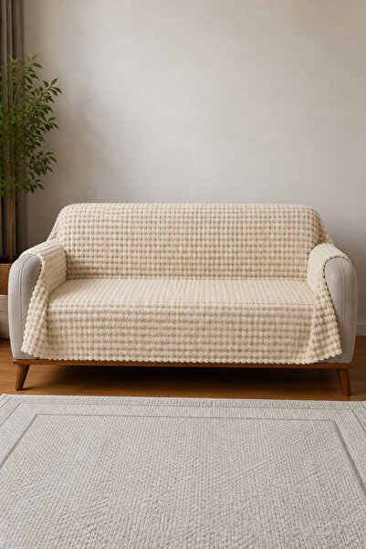Hig Store Tavşan Tüyü Kare Dokulu Kaymaz Koltuk/Çekyat Örtüsü 170x210 cm
