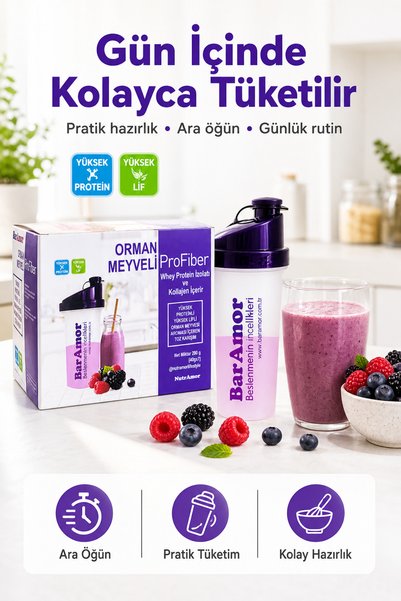 BarAmor Forest Fruit Profiber 7 Day Powder Mix - High Protein, High Fiber, Contains Whey Protein Isolate and Collagen