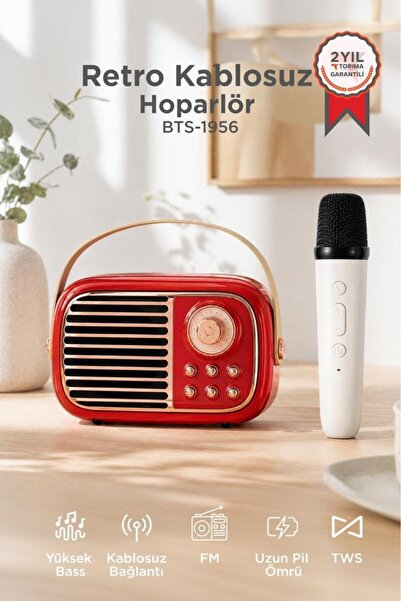 Torima Bluetooth Hoparlör Nostaljik Radyo Mikrofonlu Rgb Işıklı TWS USB TF Sp...