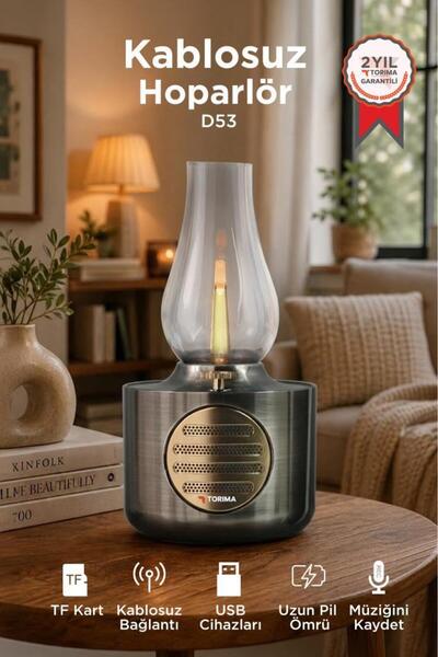 Torima Bluetooth Hoparlör Vintage Gaz Lambası Işıklı Şarjlı Speaker D53 Nikel