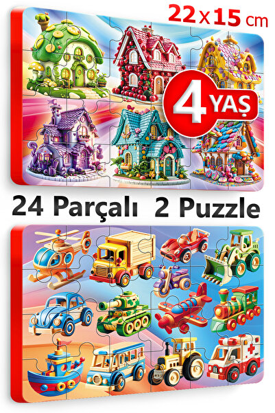 24 Pieces 2 Pieces Thick Puzzles 3-4 Years Old Puzzle Houses Toys