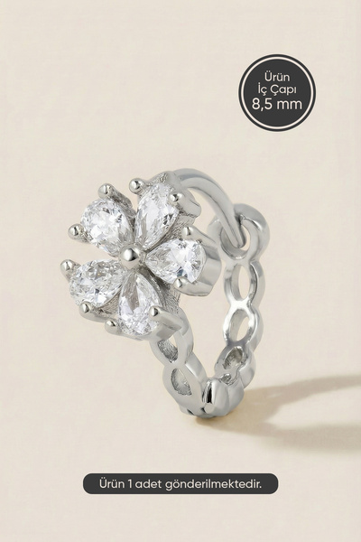 Hetra Gümüş Renkli Cerrahi Çelik Çiçek Figürlü Zirkon Taşlı Halka Piercing – ...