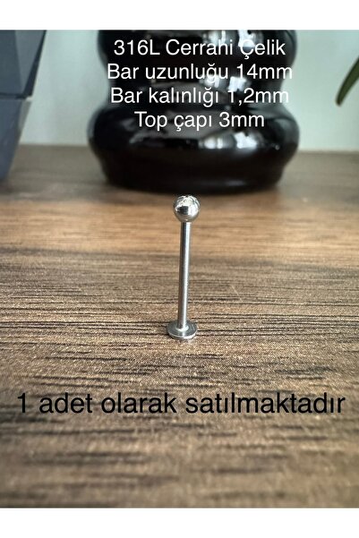 Bylin Cerrahi Çelik Top Uçlu Siyah Labret Piercing-Yanak , Dudak Piercing/Bar...