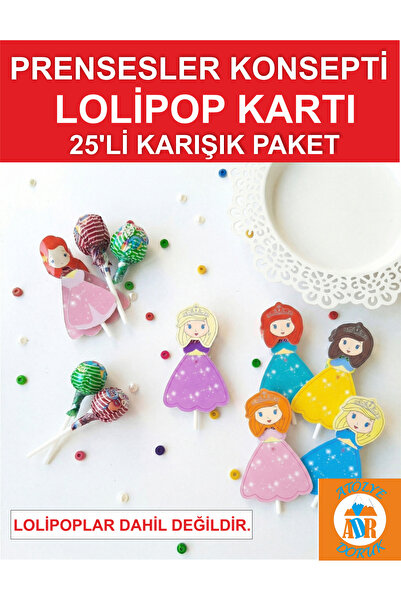 Atölye Doruk 25'li Prensesler Doğum Günü Parti Malzemesi-lolipop Kartı Karne ...