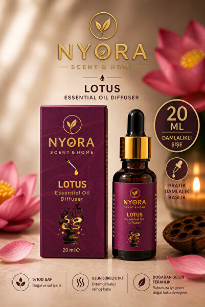 NYORA Lotus Çiçeği 20 ml Damlalıklı Difizör ve Buhurdanlık Esansiyel Yağ