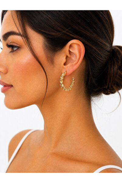 Girift Vintage أقراط دائرية ذهبية مزينة بتفاصيل من Pulse Krem Gold