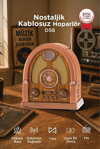 Torima Bluetooth Hoparlör Nostaljik Radyo Kablosuz Speaker D58 Ahşap