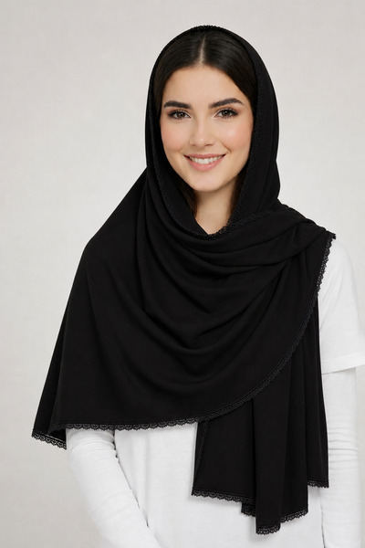 Veil Designer طرحة بوال اسود بقماش ياباني بشغل اويه مع كوروشيه تركي علي الطرف...