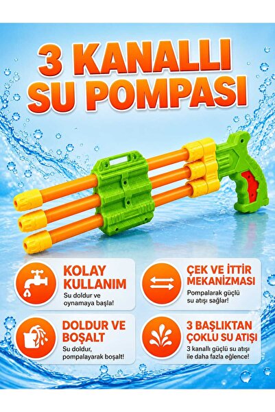a v d a 3 Başlı Su Pompası 40cm Havuz Deniz Oyuncağı & Pompalı Su Tabancası Ç...