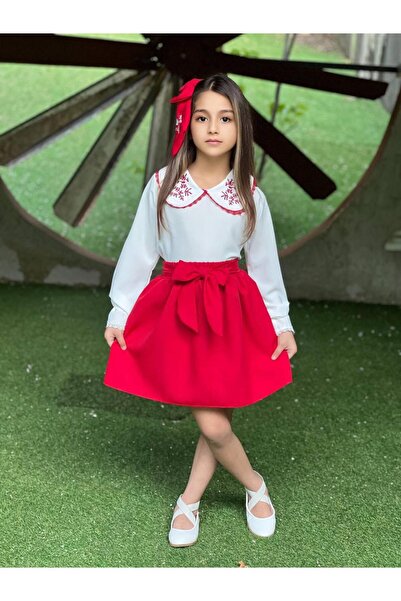 Lucky kidswear SET PENTRU FETE CU DETALII DE BRODERIE PAPATYA, FUSTĂ CU CATAR...