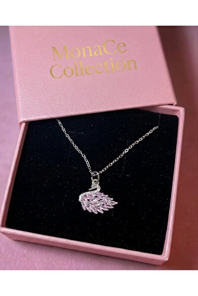 MonaCe Collection Pembe Zirkon Taşlı Kuğu Kolye Kutusuz Fiyat