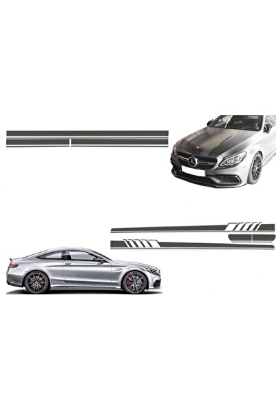 tuningset Set Autocolante Laterale și Capotă Superioară Plafon Hayon Gri Înch...