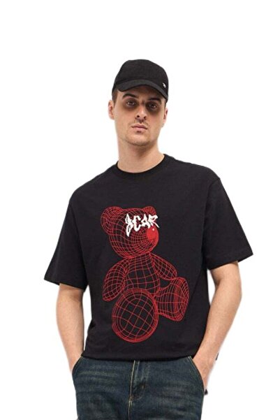 The Bear House Men's Black Wireframe Teddy Bear Graphic Print Crew Neck T-shi...