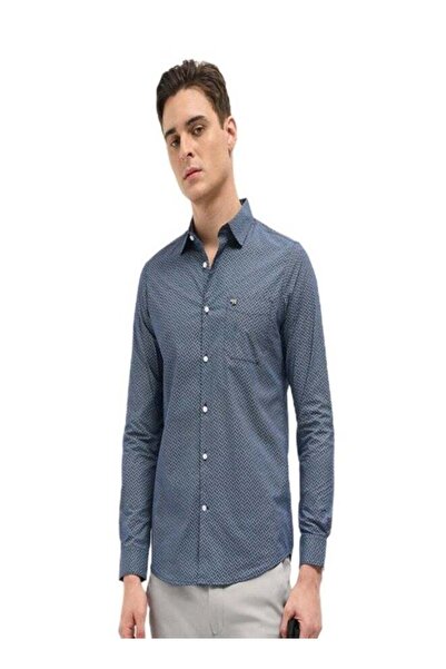 The Bear House Men's Blue Geometric Printed Tailored Fit Formal Shirt for Eve...