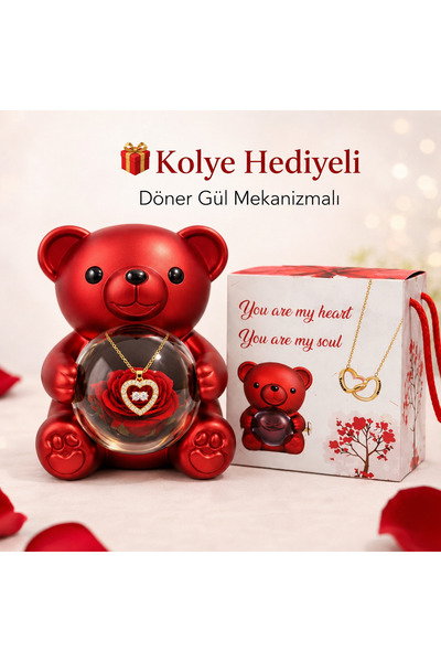 seraptakidunyasi Sevgiliye Hediye Ayıcık Takı Kutusu – Döner Gül Mekanizmalı ...