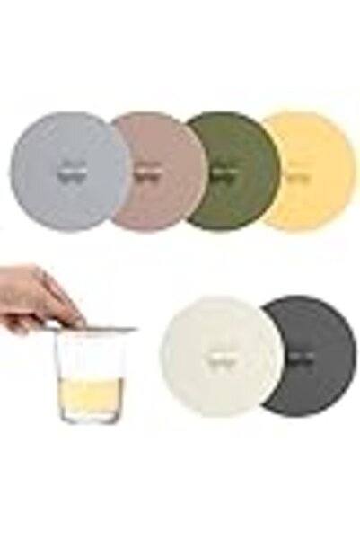 Arabest Silicone Cup Covers 6-Pack, 3.9 Inch, Reusable Anti-Dust Lids with Sp...