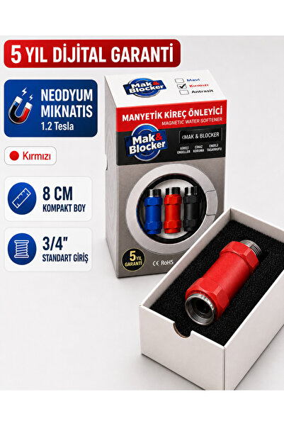 Mak & Blocker Neodyum Kırmızı Manyetik Kireç Önleyici 5 Yıl Garanti