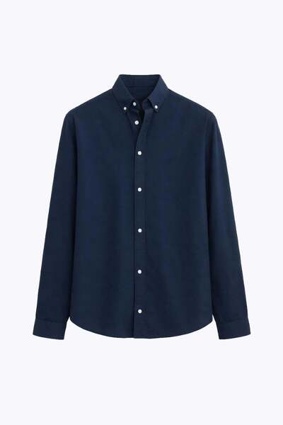 VAMOSCLO Basic Oversize Pamuk Keten Gömlek Lacivert