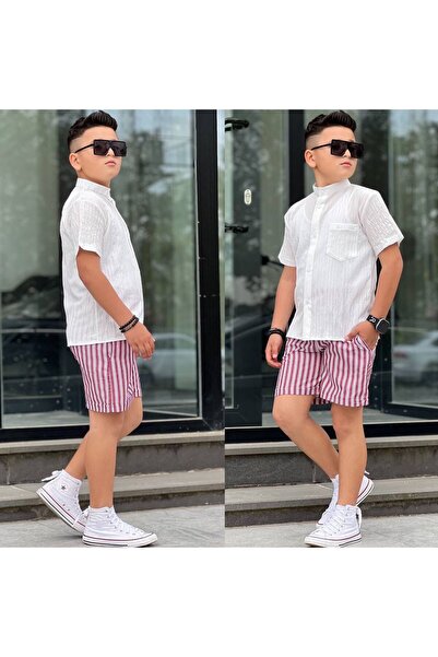 Lucky kidswear SET DE VARĂ PENTRU BĂRBAȚI CU CĂMAȘĂ DE IN ȘI PANTALONI SCURȚI