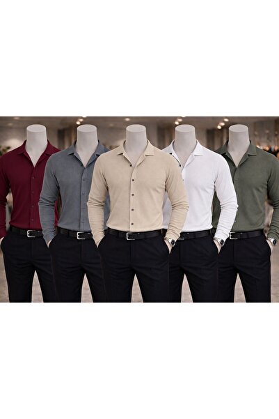 zs zaos fashion Πλεονεκτικό σετ 5 τεμαχίων ανδρικό μακρυμάνικο πουκάμισο με υ...