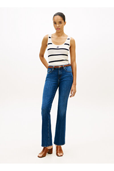 Tommy Hilfiger Bej - Lacivert Kadın Kazak CO FULL NEEDLE TANK