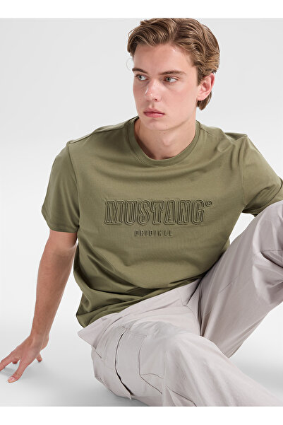 Mustang Koyu Haki Erkek Relaxed Baskılı T-Shirt M5SM-TST1288