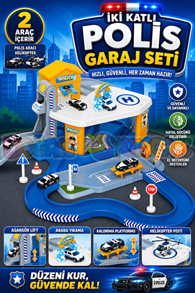 Doğan Oyuncak Dünyası 2 Katlı Polis Garaj Seti Ve Mega Pisti - Otopark Seti -...