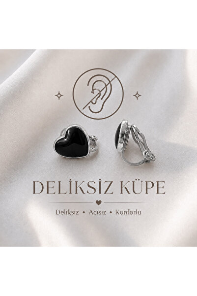 1PARÇAMAVİ Kalp desenli kıstırma klipsli kadın küpesi