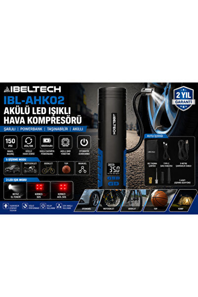 İBELTECH Akülü Hava Kompresörü 150 PSI-10.3 Bar 2 Pistonlu Hızlı Şişirme 6600...