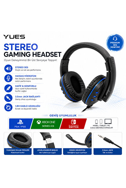 YUES PS5 Mikrofonlu Oyuncu Kulaklığı Stereo Headset, PS5/PS4 • Xbox Series/On...