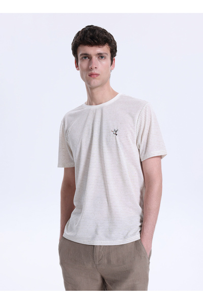 Fabrika Bej Erkek Relaxed Çizgili T-Shirt F6SM-TST 2101