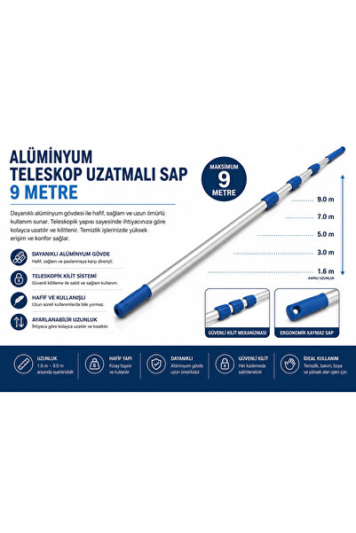 Ceymop Alüminyum Teleskop Uzatmalı Sap 9 Metre