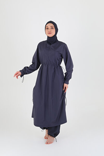 Rosto Fashion Ayarlanabilir Stoperli Tam Kapalı Tesettür Mayo Lacivert 3 Parç...