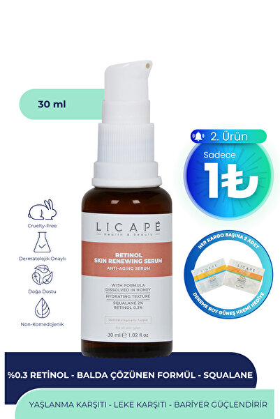 Licape Cilt Yaşlanması Karşıtı Aydınlatıcı %0.3 Retinol Serum 30ml