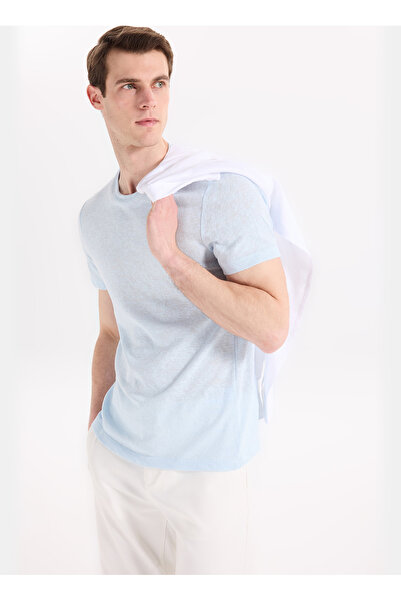 Fabrika Açık Mavi Erkek Slim Fit Flamlı T-Shirt F6SM-TST 2900