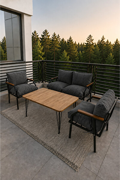 UFUK HOME Linda 211 Masalı Antrasit Fermuarlı Bahçe Balkon Takımı, Cafe, Salo...