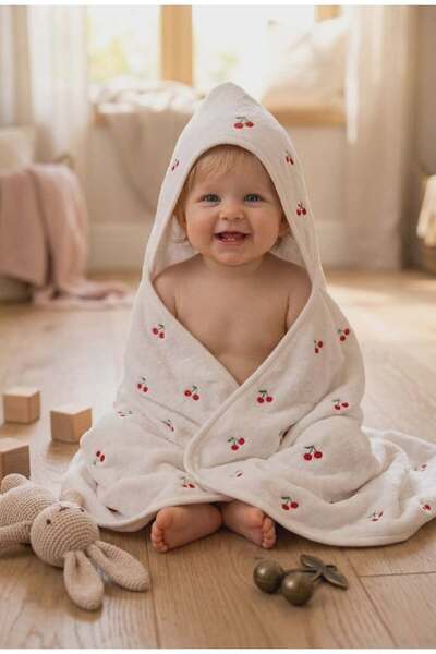 GÜRPAMUK HOME & BABY منشفة استحمام ناعمة للأطفال من القطن بنسبة 100%، لون الك...