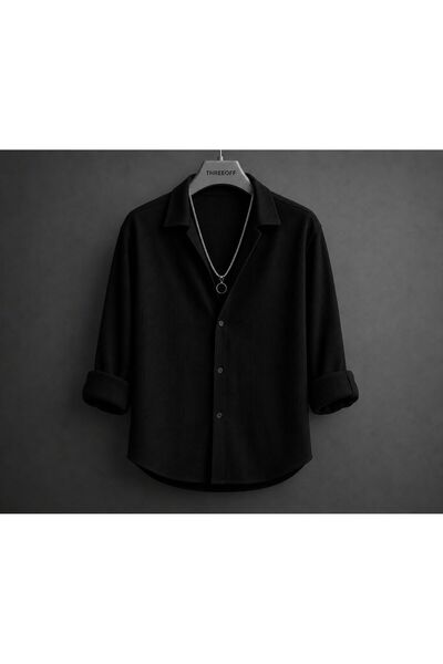 threeoff Premium Slim Fit Uzun Kollu Çizgili Erkek Keten Gömlek