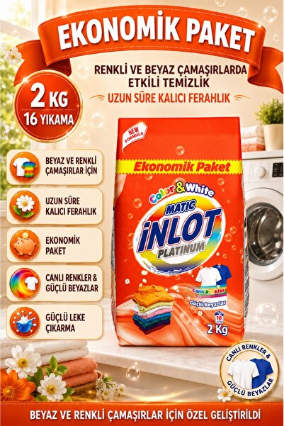 İNLOTMATİC Beyazlar ve Renkliler için 2 Kg Çamaşır Deterjanı/Matik/Toz Deterj...