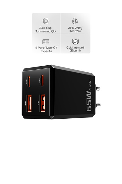 Xenon Smart Hızlı Şarj Adaptörü 65W GaN + Type-C Kablo 100W PD | 4 Port, iPhone & Samsung Uyumlu (X6425)