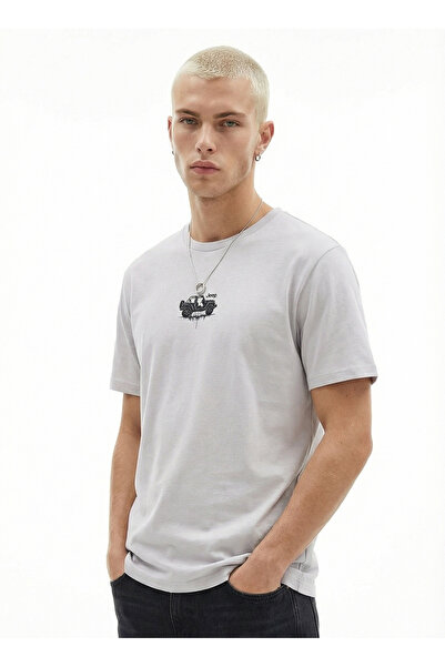 JEEP Gri Erkek Relaxed Baskılı T-Shirt J6SM-TST7595