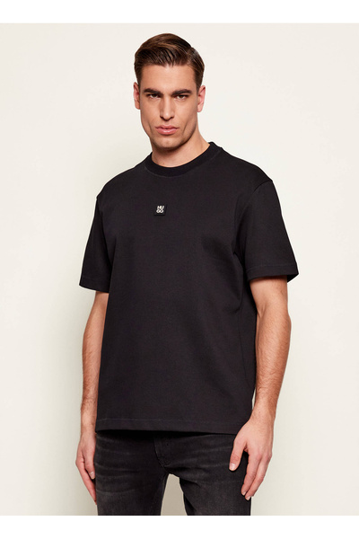 HUGO Siyah Erkek Relaxed Logo Baskılı T-Shirt 50553173_Dilanso
